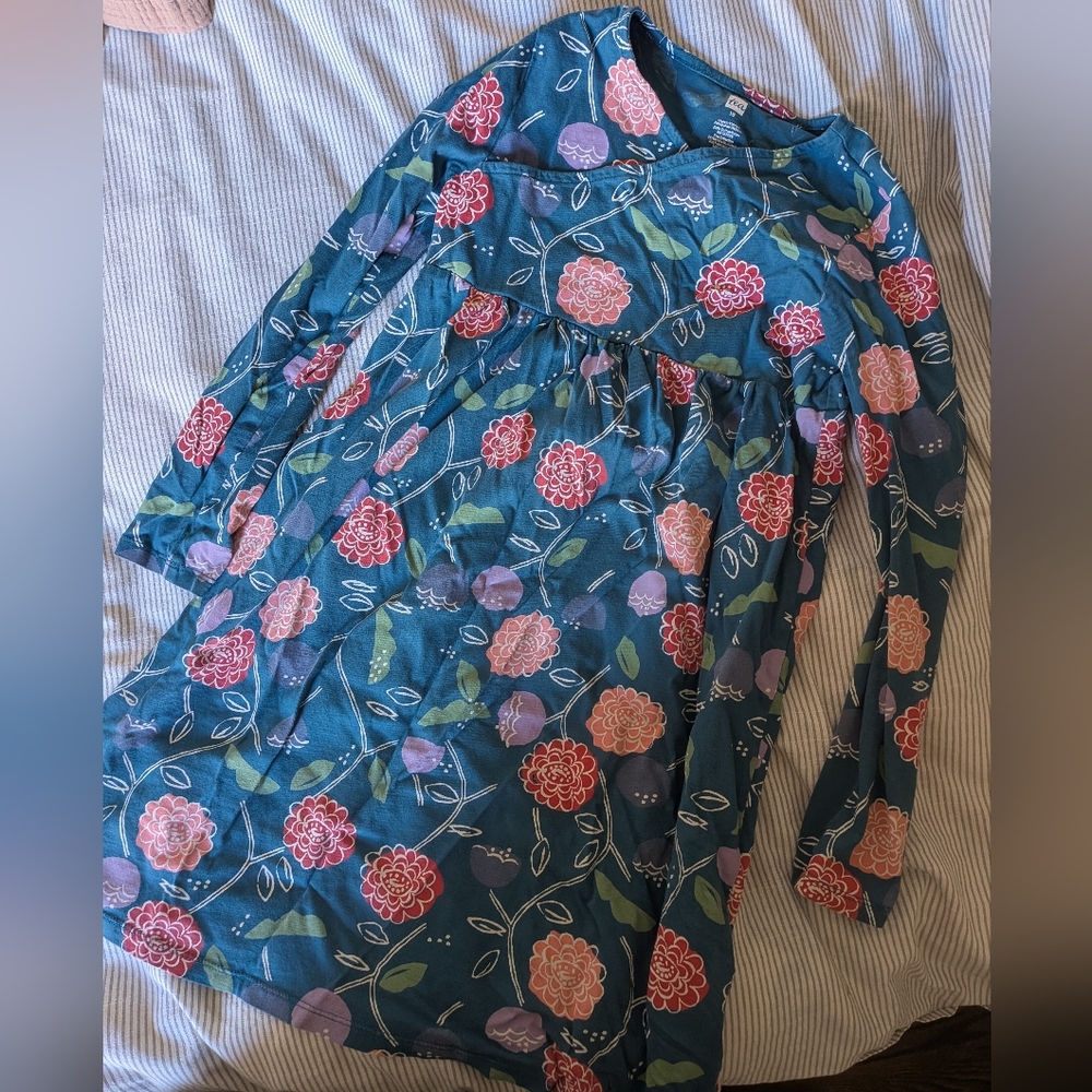 Tea Collection Teal Dress with Pink & Lavender Floral Accents